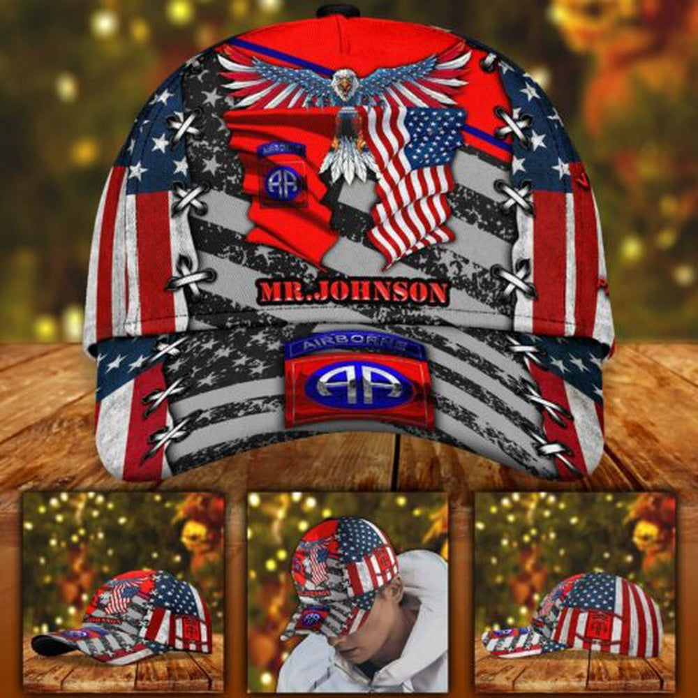 Veteran Cap, 82nd Airborne Military Veteran Cap Eagle American Flag Custom Classic Cap