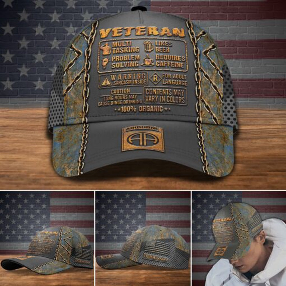 Veteran Cap, 82nd Airborne Veteran Knowledge Cap Custom Cap