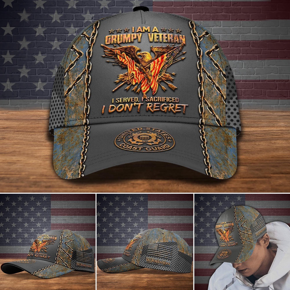 Veteran Cap, US Coast Guard I Am A Grumpy Veteran Cap Custom Cap