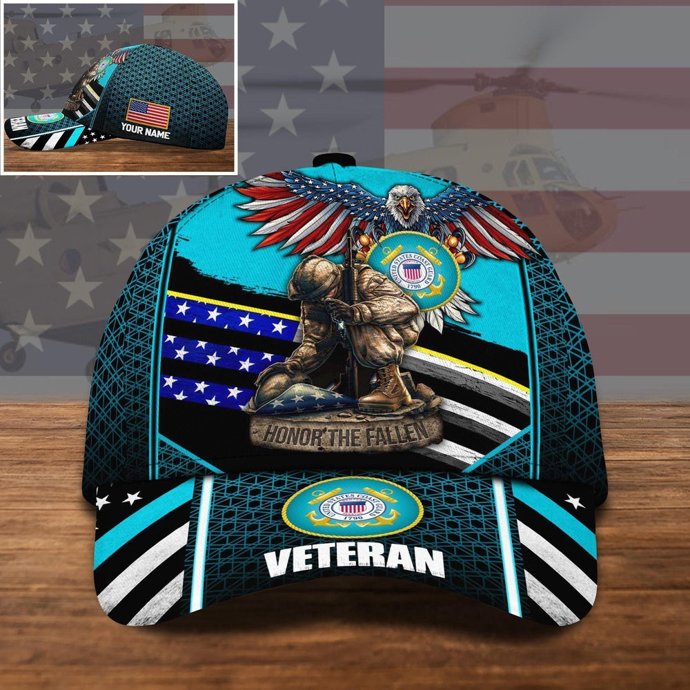 Veteran Cap, US Coast Guard Us Military Veteran Honor The Fallen Cap Custom Name