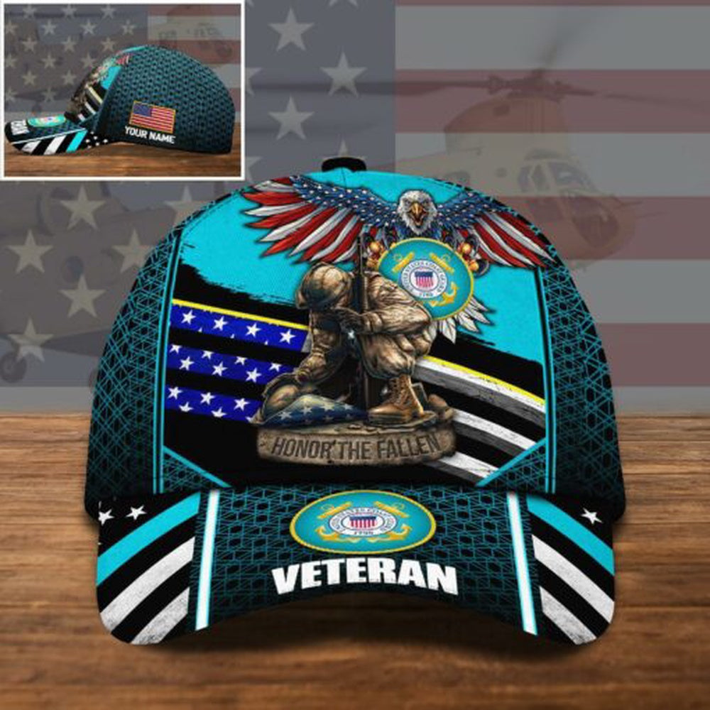 Veteran Cap, US Coast Guard Us Military Veteran Honor The Fallen Cap Custom Name