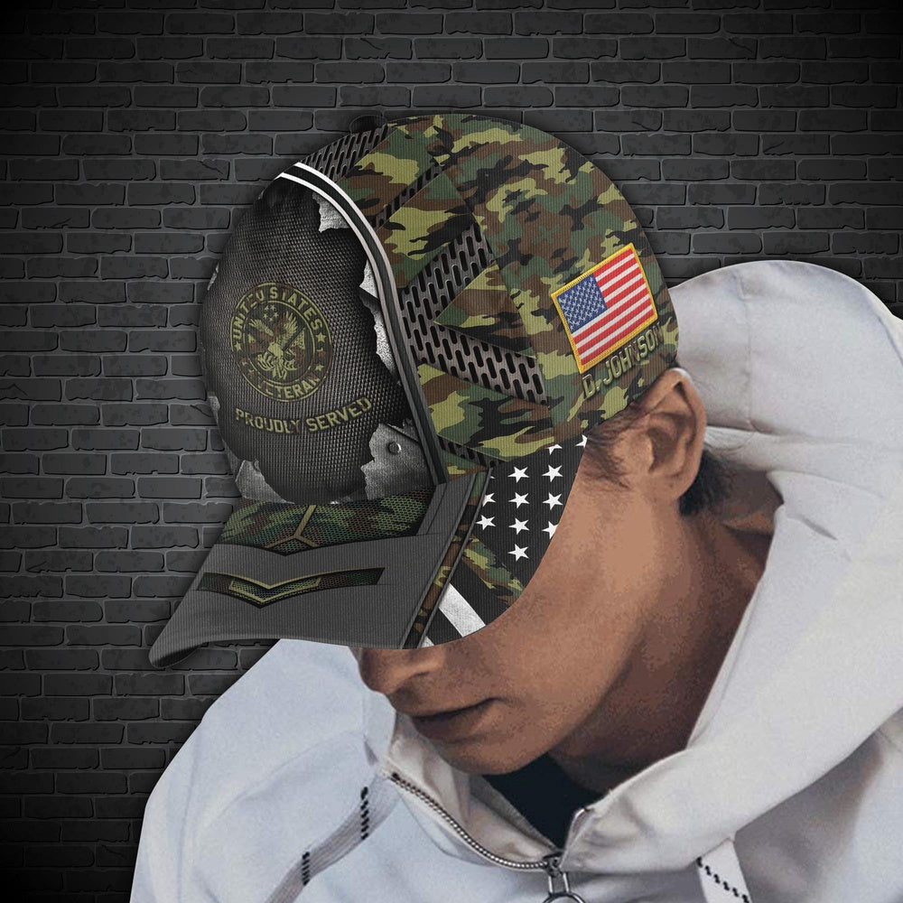 Veteran Cap, US Veteran Custom Cap, Military Camo Cap, Custom Gifts For Veteran