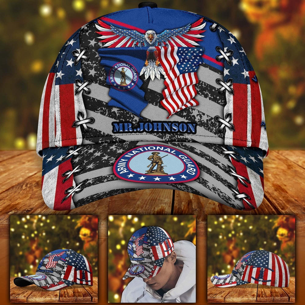 Veteran Cap, Us National Guard Military Veteran Cap Eagle American Flag Custom Classic Cap