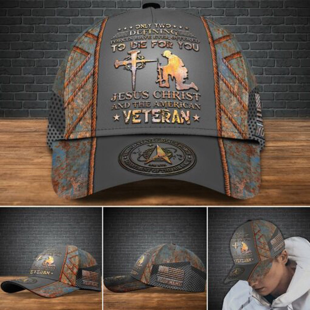 Veteran Cap, Us Space Force Military Veteran Cap, Custom Cap Jesus Christ And The American