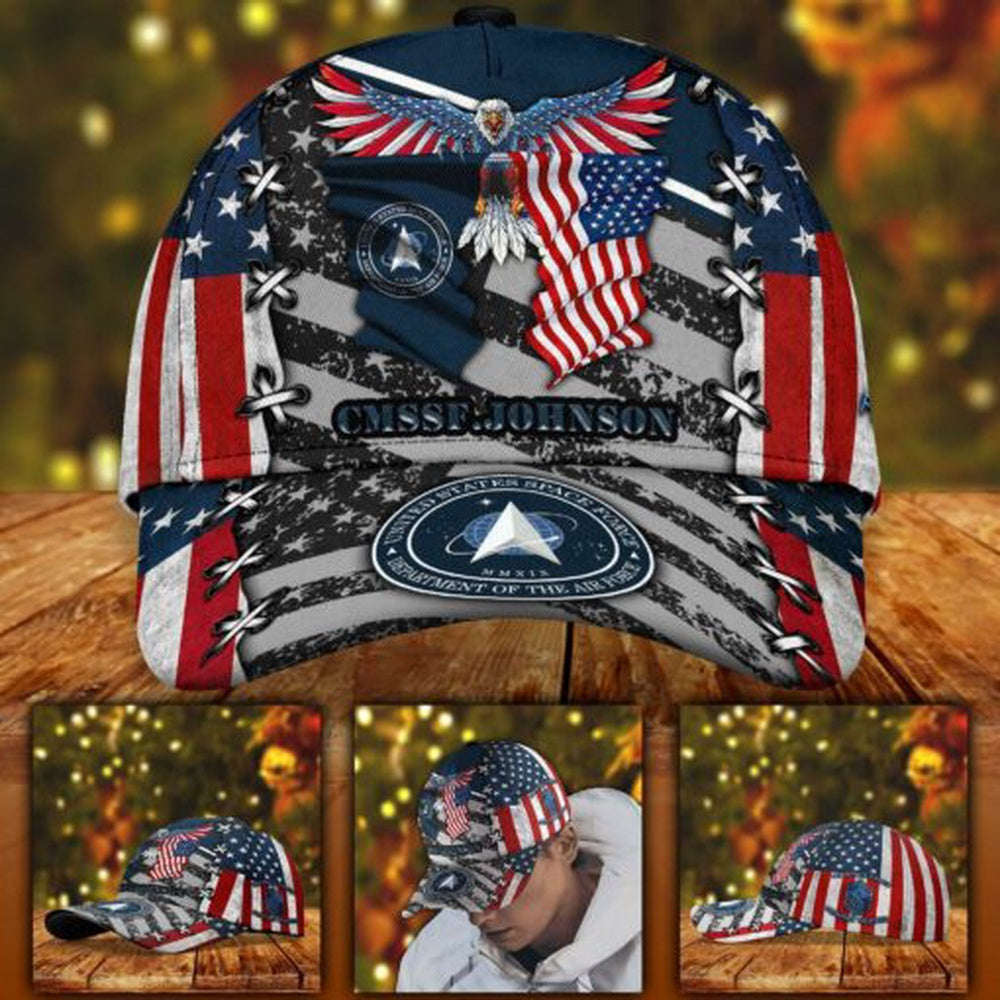 Veteran Cap, Us Space Force Military Veteran Cap Eagle American Flag Custom Classic Cap