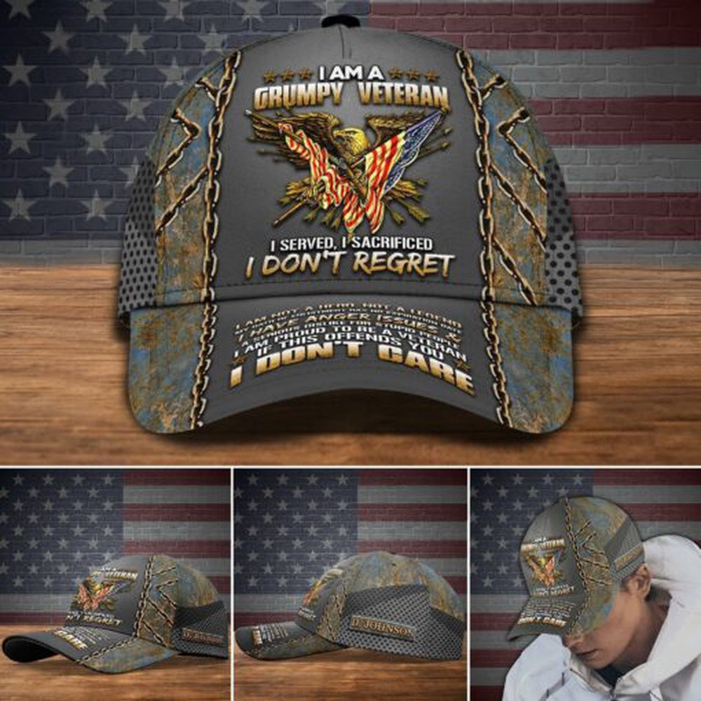 Veteran Cap, Veteran I Am A Grumpy Veteran Cap, Custom Veteran Cap