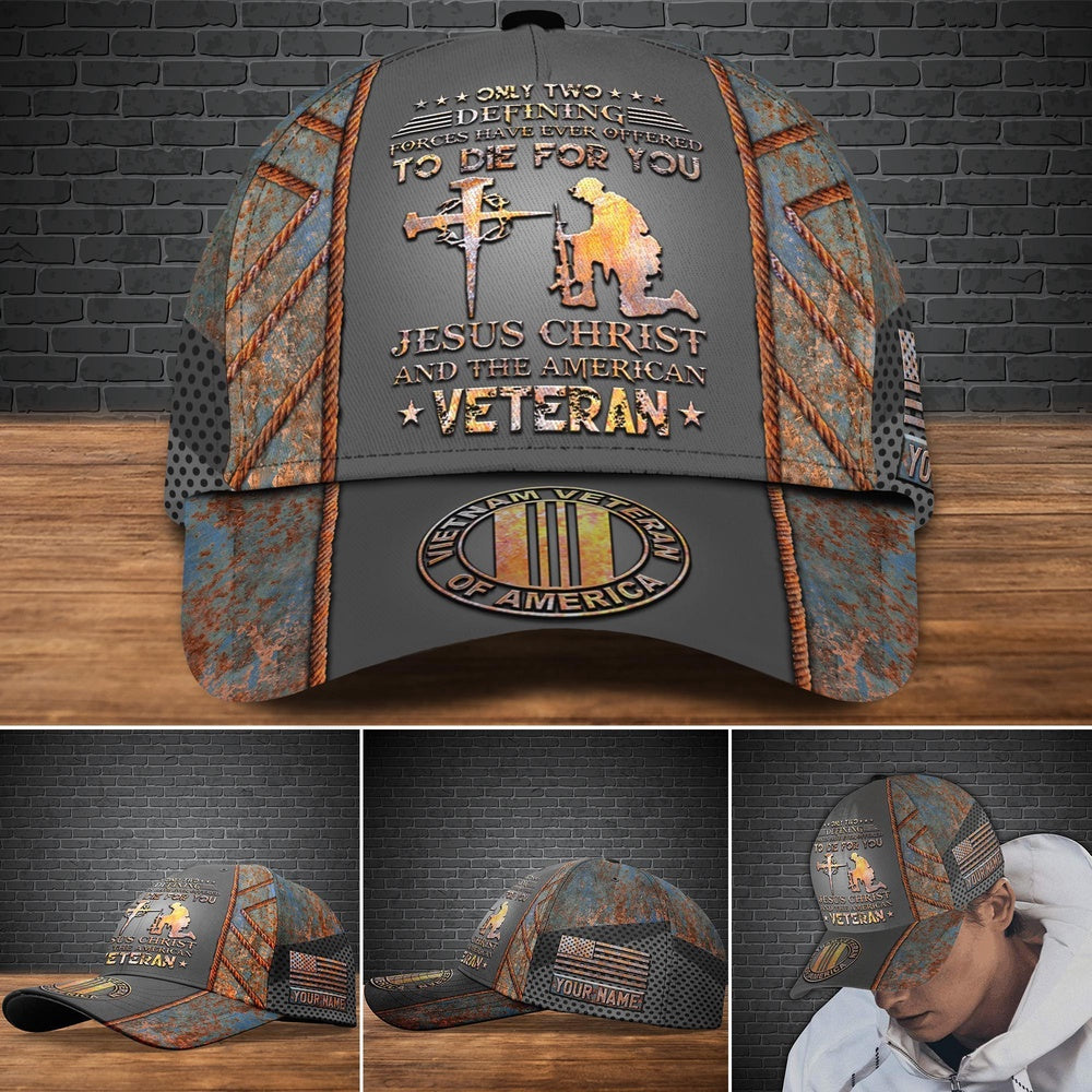 Veteran Cap, Vietnam Veteran Military Veteran Cap, Custom Cap Jesus Christ And The American