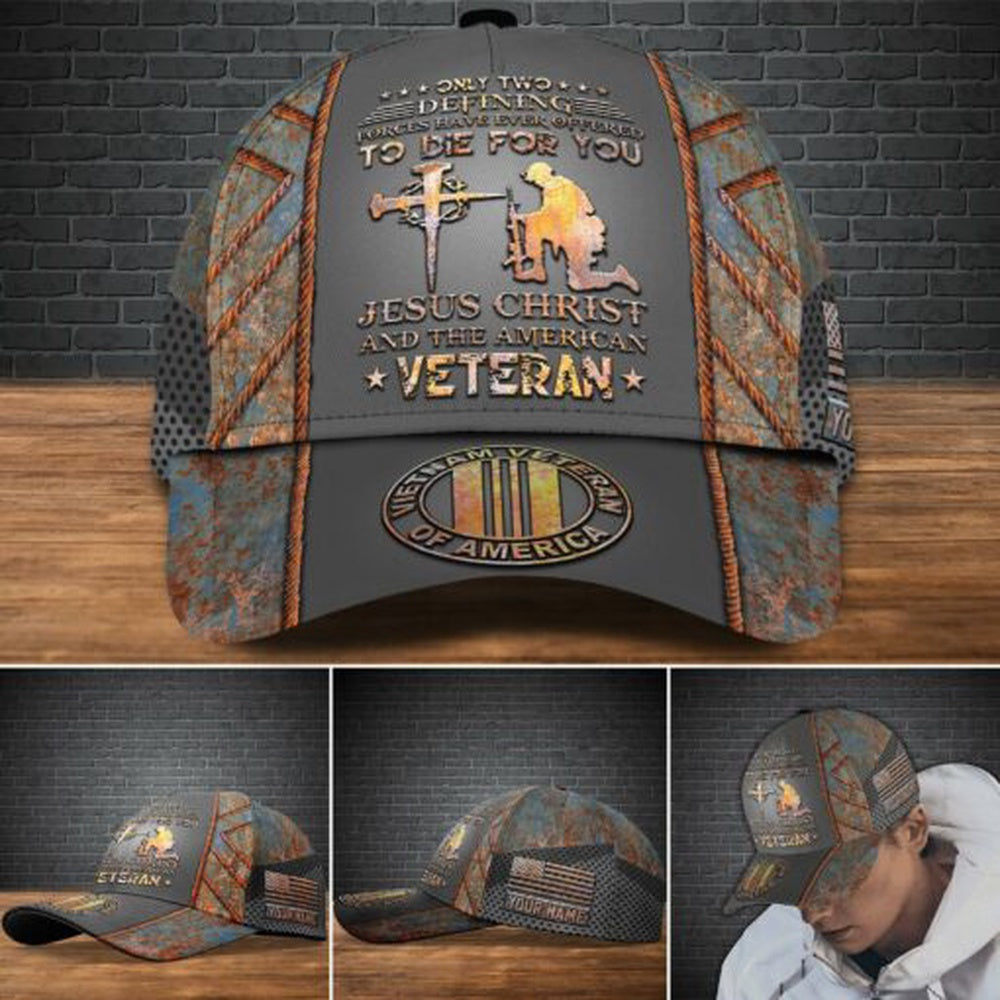 Veteran Cap, Vietnam Veteran Military Veteran Cap, Custom Cap Jesus Christ And The American