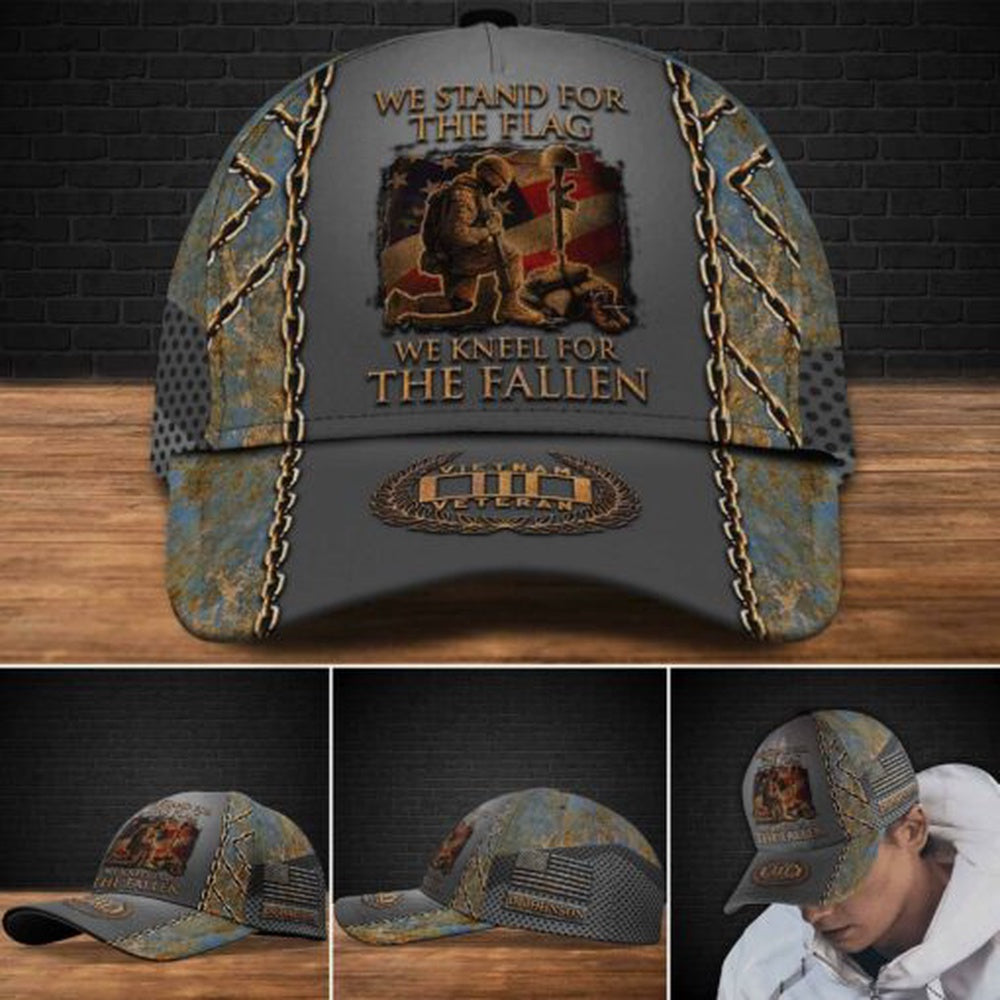 Veteran Cap, Vietnam Veteran We Stand For The Flag, We Knee For The Fallen Cap Custom Cap