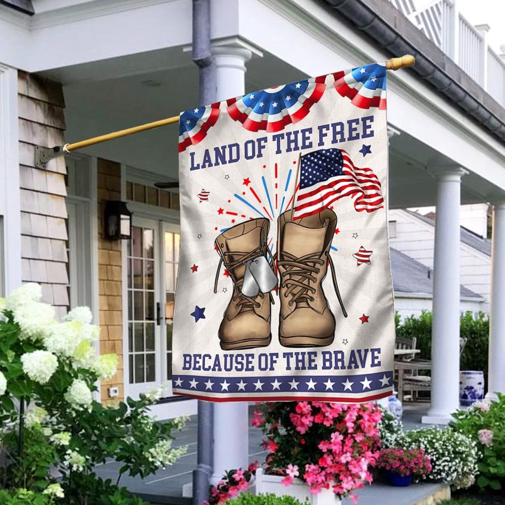 Veteran Flag, LAnd Of The Free Because Of The Brave Veteran Boots Independence Day Patriotic Flag