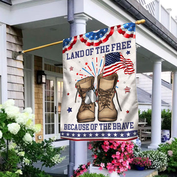 Veteran Flag, LAnd Of The Free Because Of The Brave Veteran Boots Independence Day Patriotic Flag