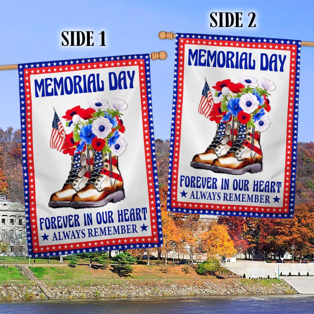 Veteran Flag, Memorial Day Veteran Boots Forever In Our Heart Always Remember Flag