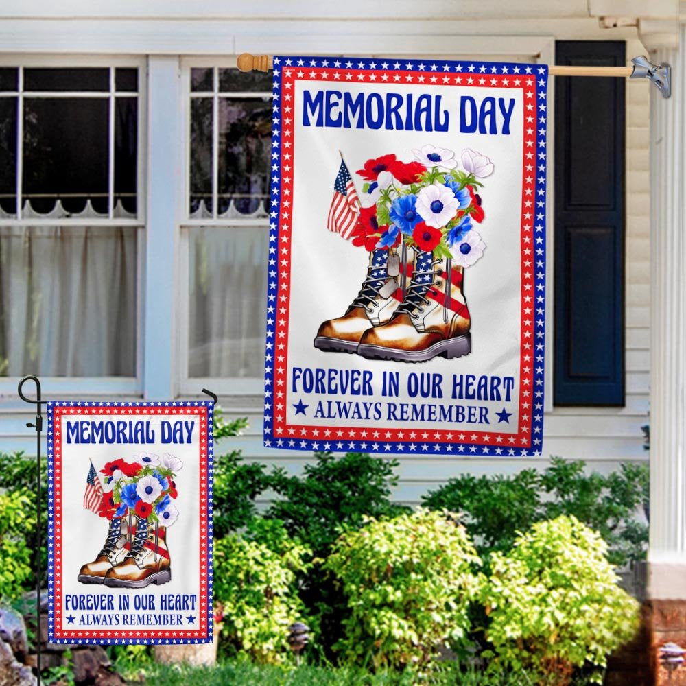 Veteran Flag, Memorial Day Veteran Boots Forever In Our Heart Always Remember Flag