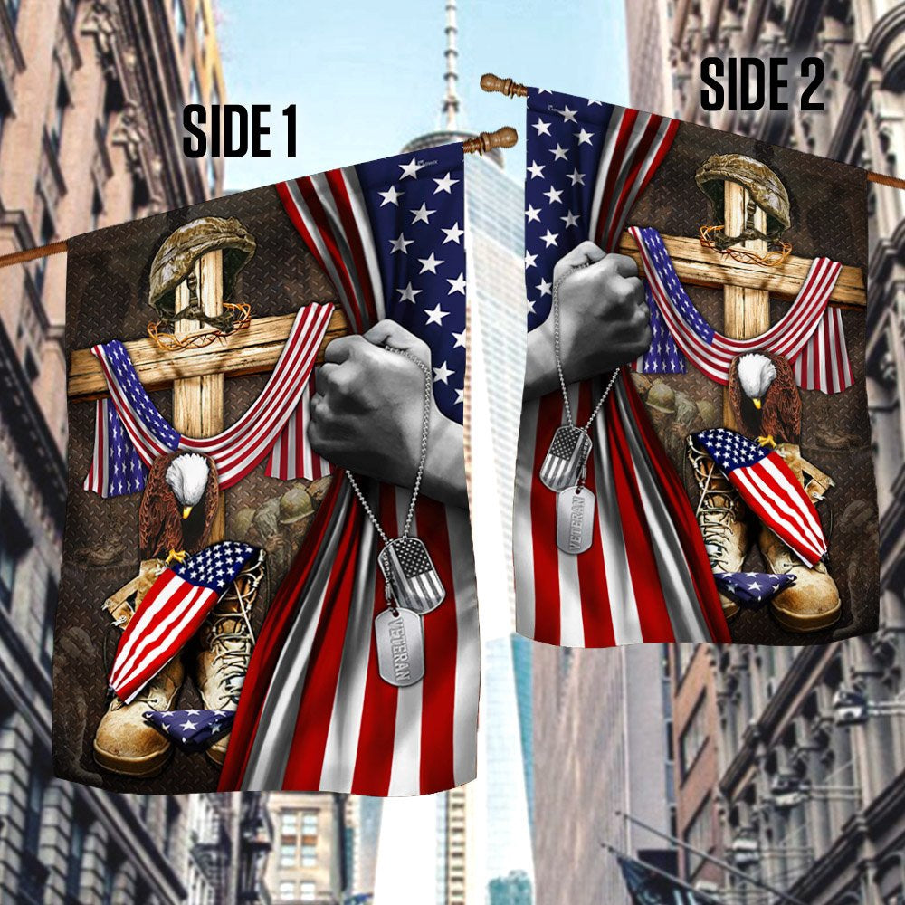 Veteran Flag, US Veteran Christian Cross American Patriot Memorial Flag