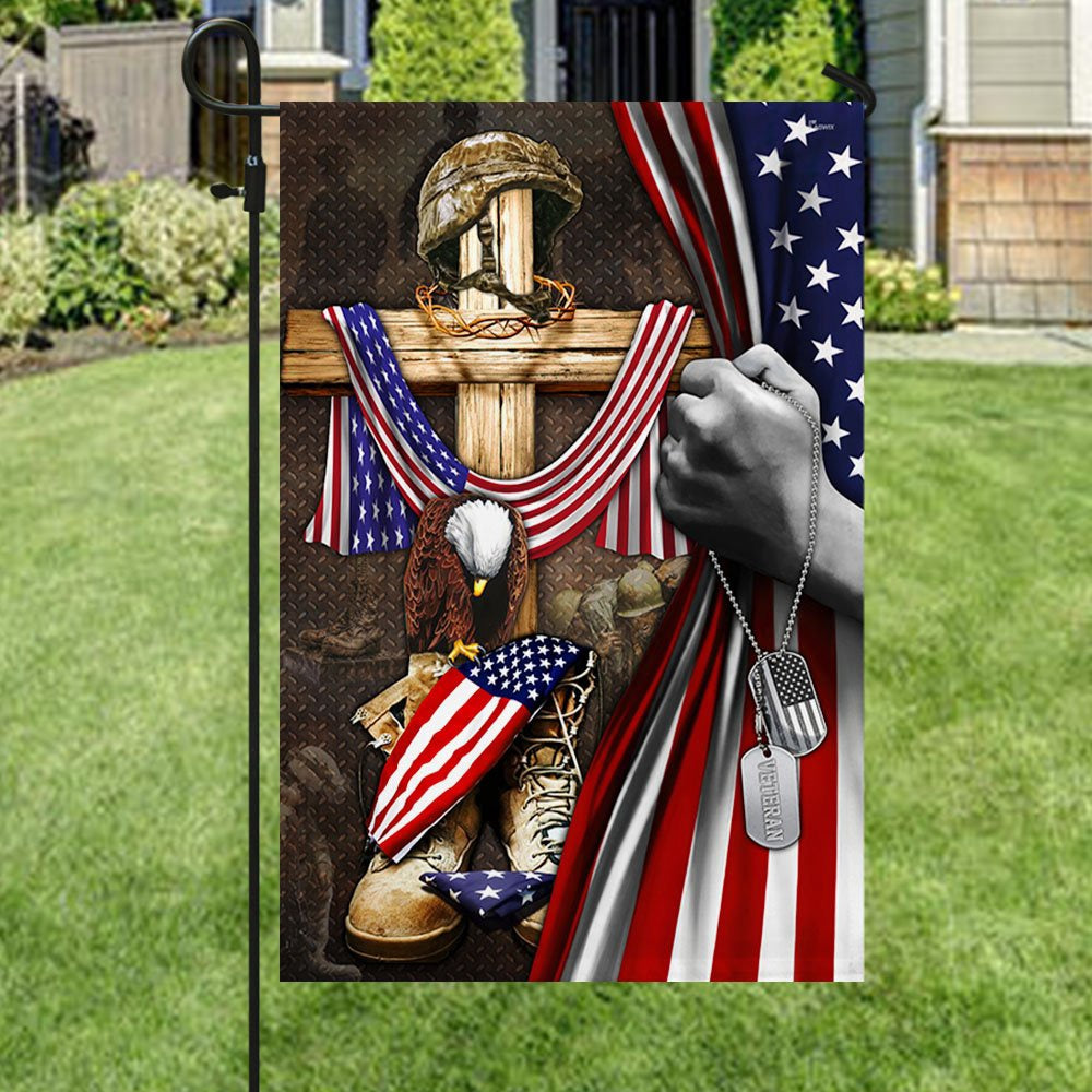 Veteran Flag, US Veteran Christian Cross American Patriot Memorial Flag
