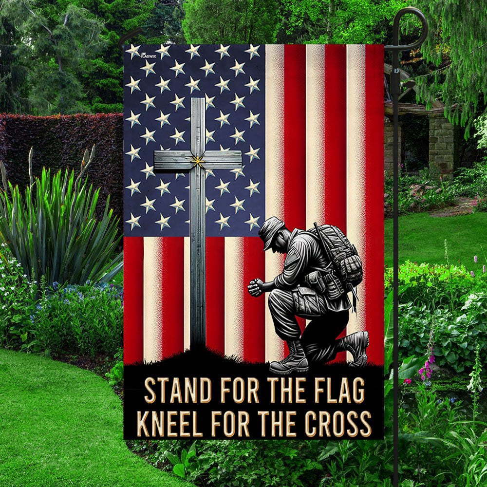 Veteran Flag, Veteran Kneeling Christ Cross American Flag