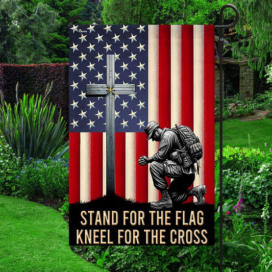 Veteran Flag, Veteran Kneeling Christ Cross American Flag
