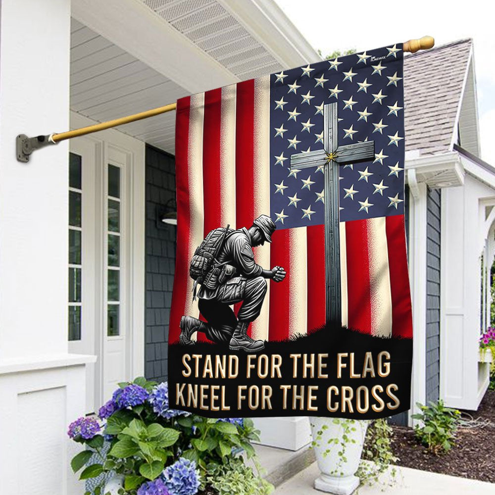 Veteran Flag, Veteran Kneeling Christ Cross American Flag