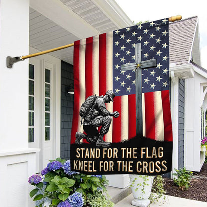 Veteran Flag, Veteran Kneeling Christ Cross American Flag