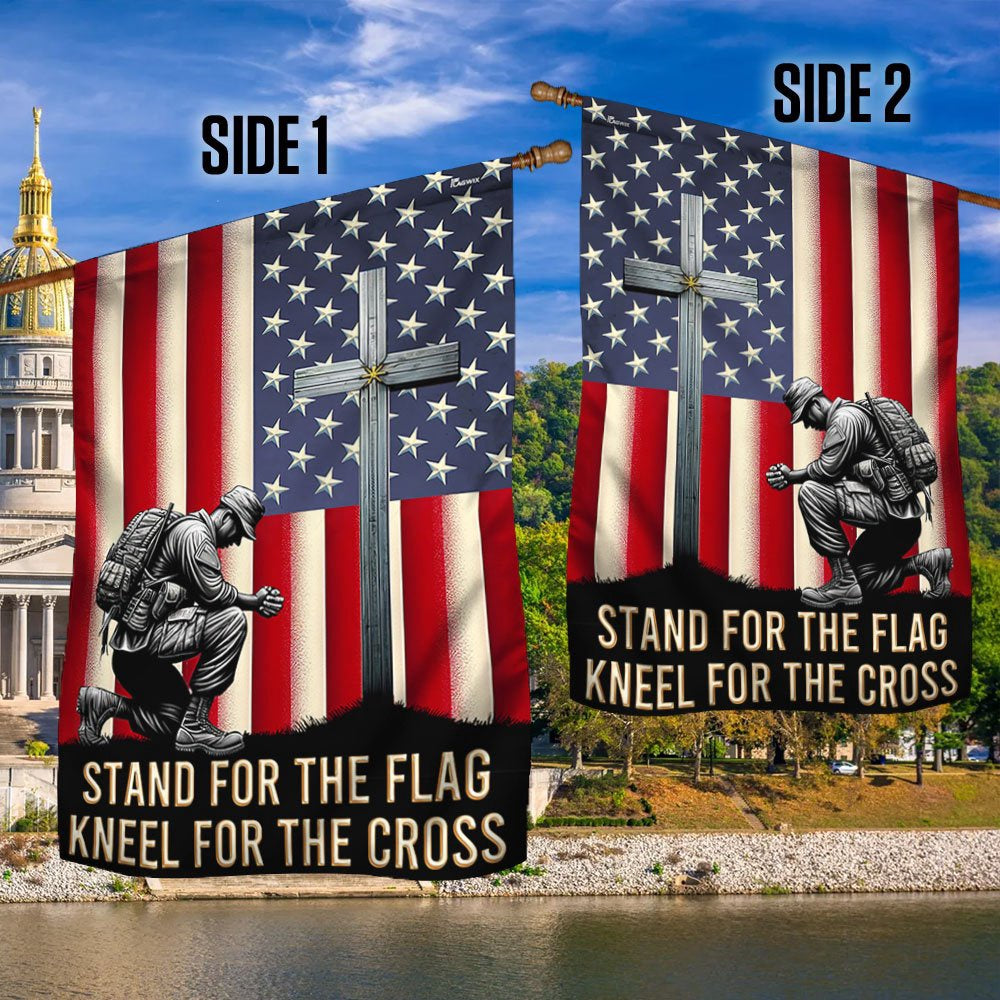 Veteran Flag, Veteran Kneeling Christ Cross American Flag