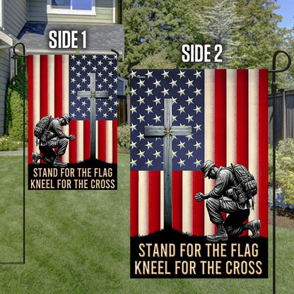 Veteran Flag, Veteran Kneeling Christ Cross American Flag