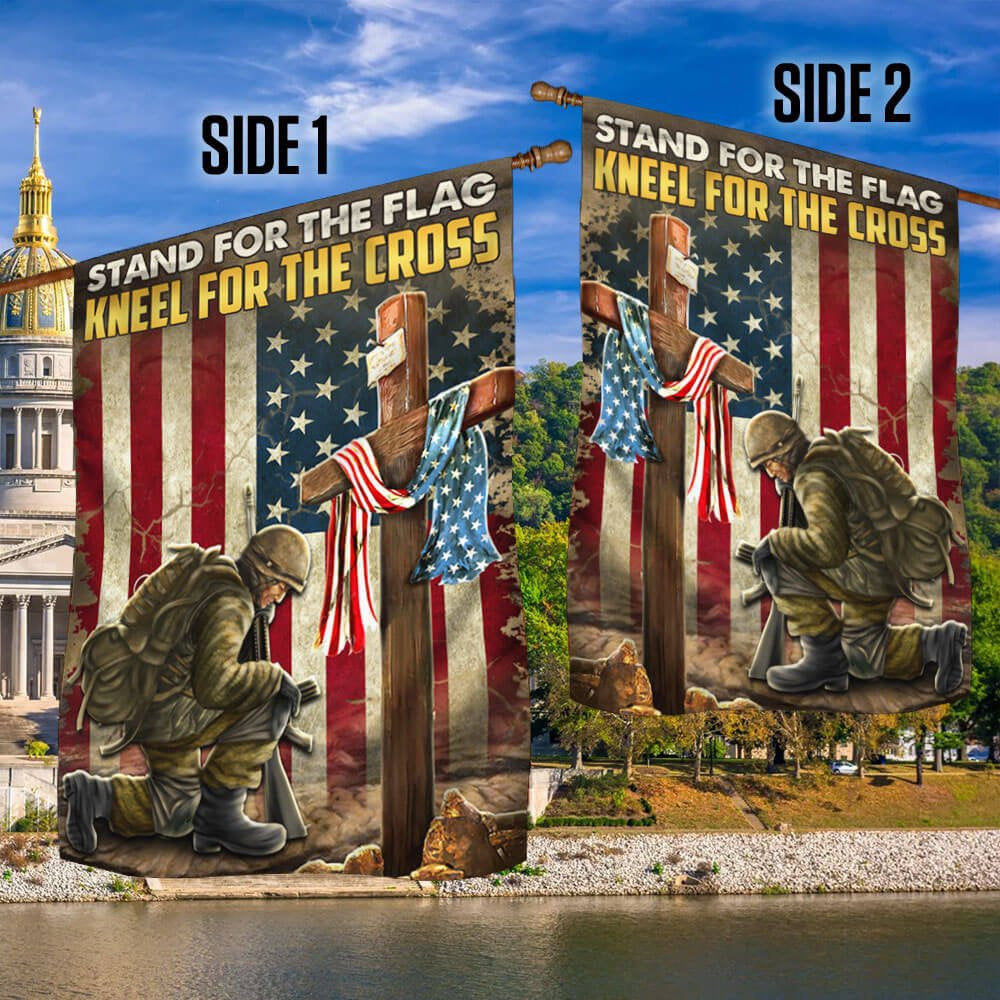 Veteran Flag, Veteran Kneeling Cross American Flag StAnd For The Flag Kneel For The Cross