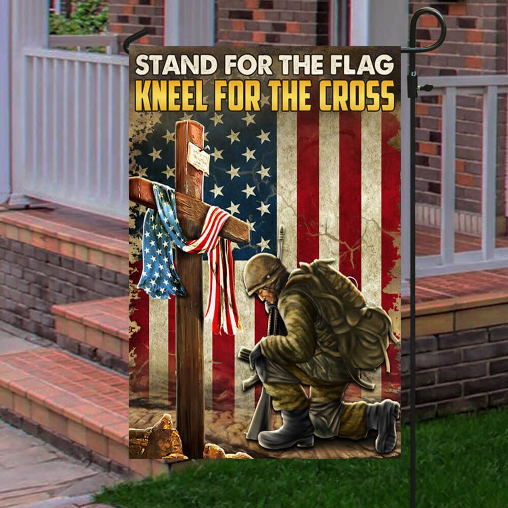 Veteran Flag, Veteran Kneeling Cross American Flag StAnd For The Flag Kneel For The Cross