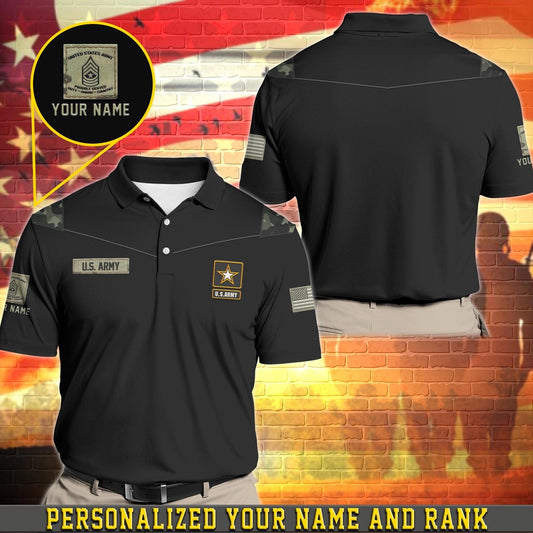 Veteran Polo Shirt, Personalized US Army Military Polo Shirt With Your Name And Rank, Army Camouflage Shirt