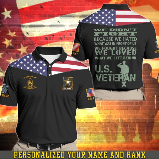 Veteran Polo Shirt, Personalized US Army Military Polo Shirt With Your Name And Rank, Army Veteran Polo