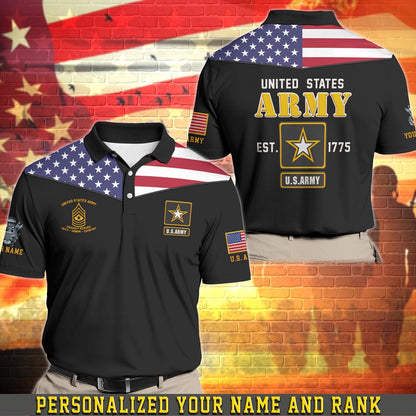 Veteran Polo Shirt, Personalized US Army Polo Shirt With Your Name And Rank,US Army Military Est 1775 Polo