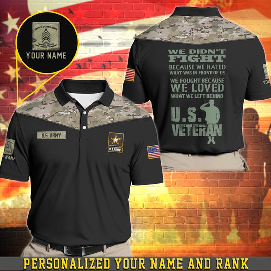 Veteran Polo Shirt, Personalized US Army Veteran Polo Shirt With Your Name And Rank, Army Camouflage Shirt