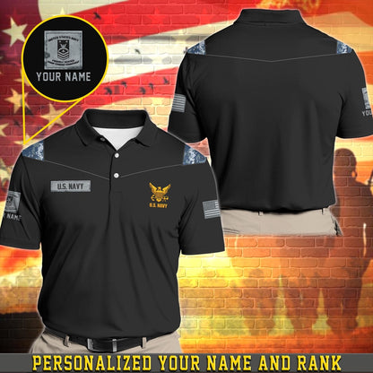 Veteran Polo Shirt, Personalized US Navy Military Polo Shirt With Your Name And Rank, Navy Camouflage Shirt