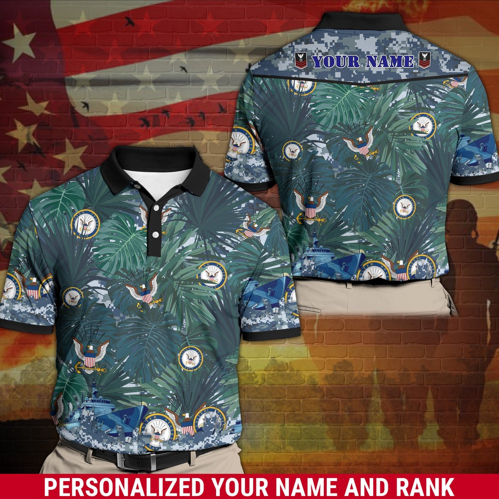 Veteran Polo Shirt, Personalized US Navy Polo Shirt With Your Name And Rank, US Navy Shirt