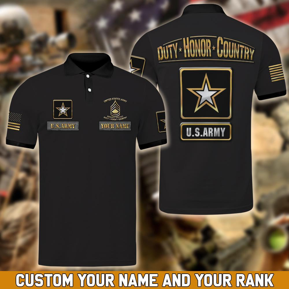 Veteran Polo Shirt, US Army Military Polo Shirt Custom Your Name And Rank Shirt