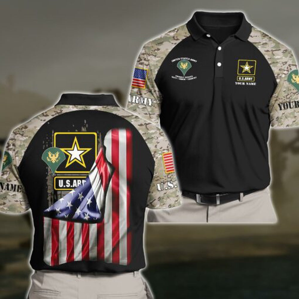 Veteran Polo Shirt, US Army Personalized Your Name And Rank, US Military Polo Shirt