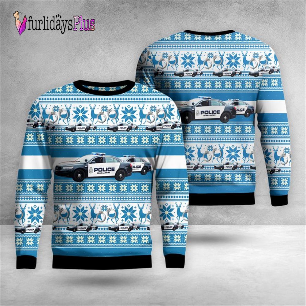 Veteran Sweater, Gallatin, Tennessee, Gallatin Police Department Christmas AOP Ugly Sweater