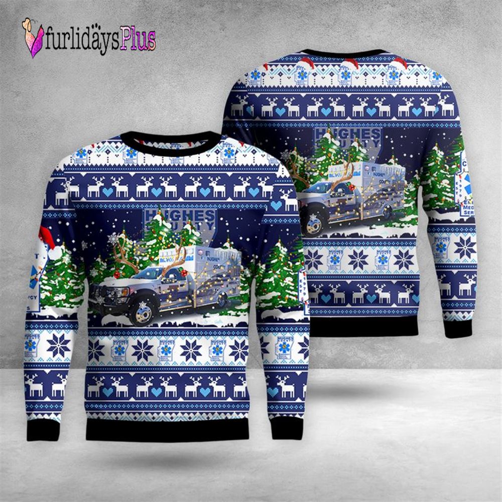 Veteran Sweater, Hughes County Emergency Medical Service Christmas AOP Ugly Sweater