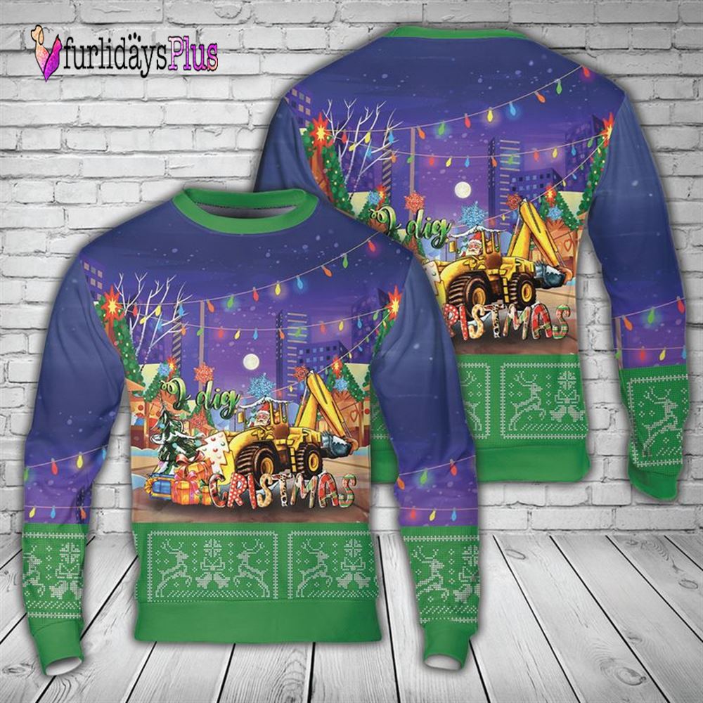 Veteran Sweater, I Dig Christmas Backhoe Loader Sweater