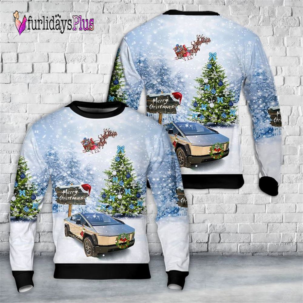 Veteran Sweater, Tesla Cybertruck Christmas AOP Sweater