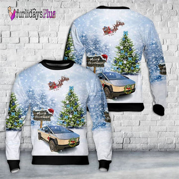 Veteran Sweater, Tesla Cybertruck Christmas AOP Sweater