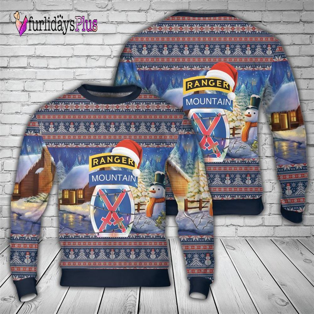 Veteran Sweater, US Army 10th Mountain Division with Ranger Tab Christmas Sweater