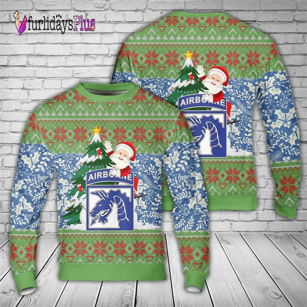 Veteran Sweater, US Army 18th Airborne Corps Sky Dragons Christmas Sweater