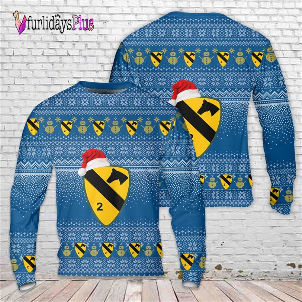 Veteran Sweater, US Army 2nd Brigade Combat Team, 1st Cavalry Division Black Jack Brigade Christmas AOP Sweater