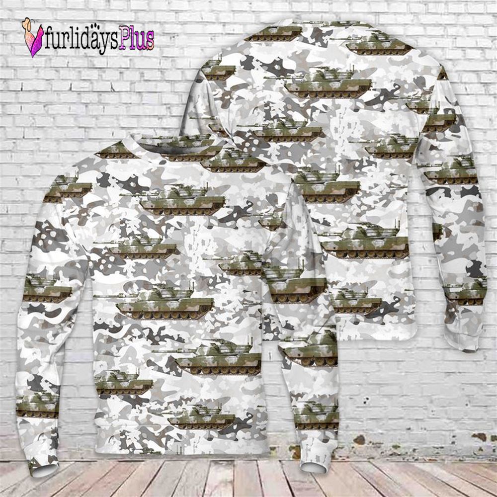 Veteran Sweater, US Army M1 Abrams Tank winter camo Christmas Sweater