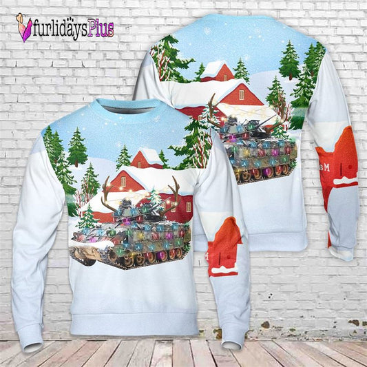 Veteran Sweater, US Army M2A2 ODS Bradley Infantry Fighting Vehicle Christmas Sweater