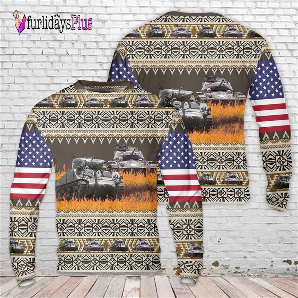 Veteran Sweater, US Army M4A3 Sherman Christmas Sweater
