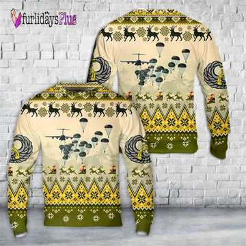 Veteran Sweater, US Army Paratroopers With 118th Military Police Company Airborne Parachute Christmas Sweater