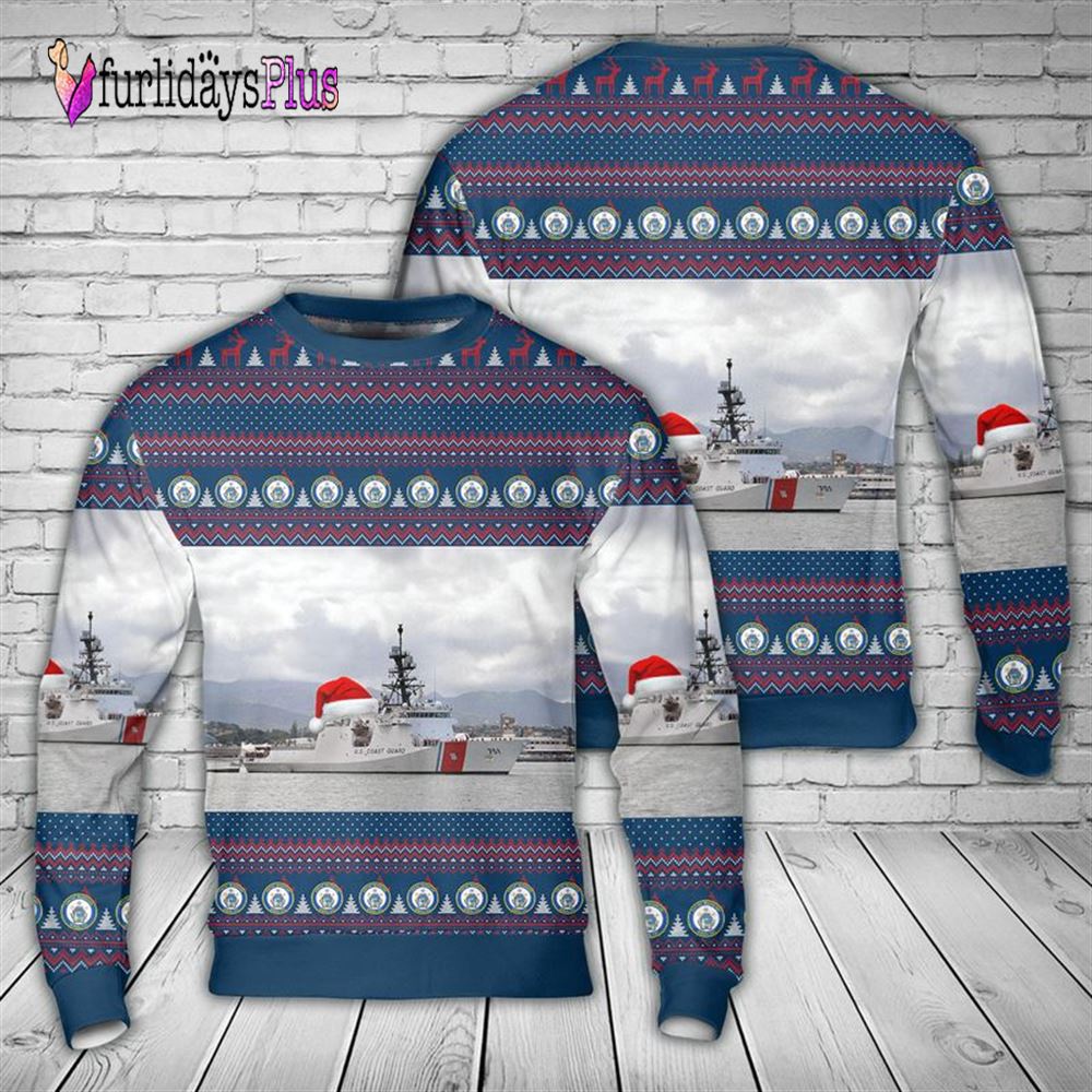 Veteran Sweater, US Coast Guard Cutter Ship USCGC Waesche (WMSL 751) Christmas Sweater