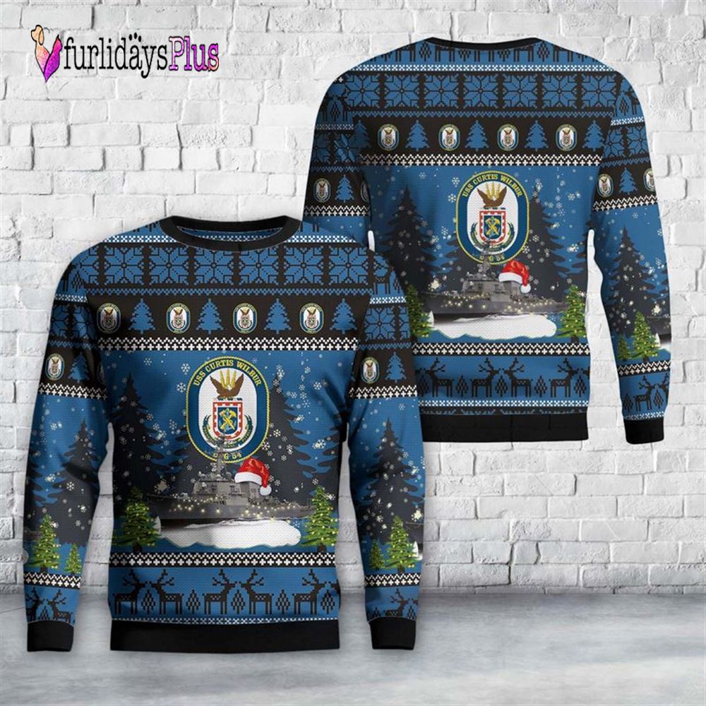 Veteran Sweater, US Navy USS Curtis Wilbur (DDG 54) Arleigh Burke class guided missile destroyers Christmas Sweater