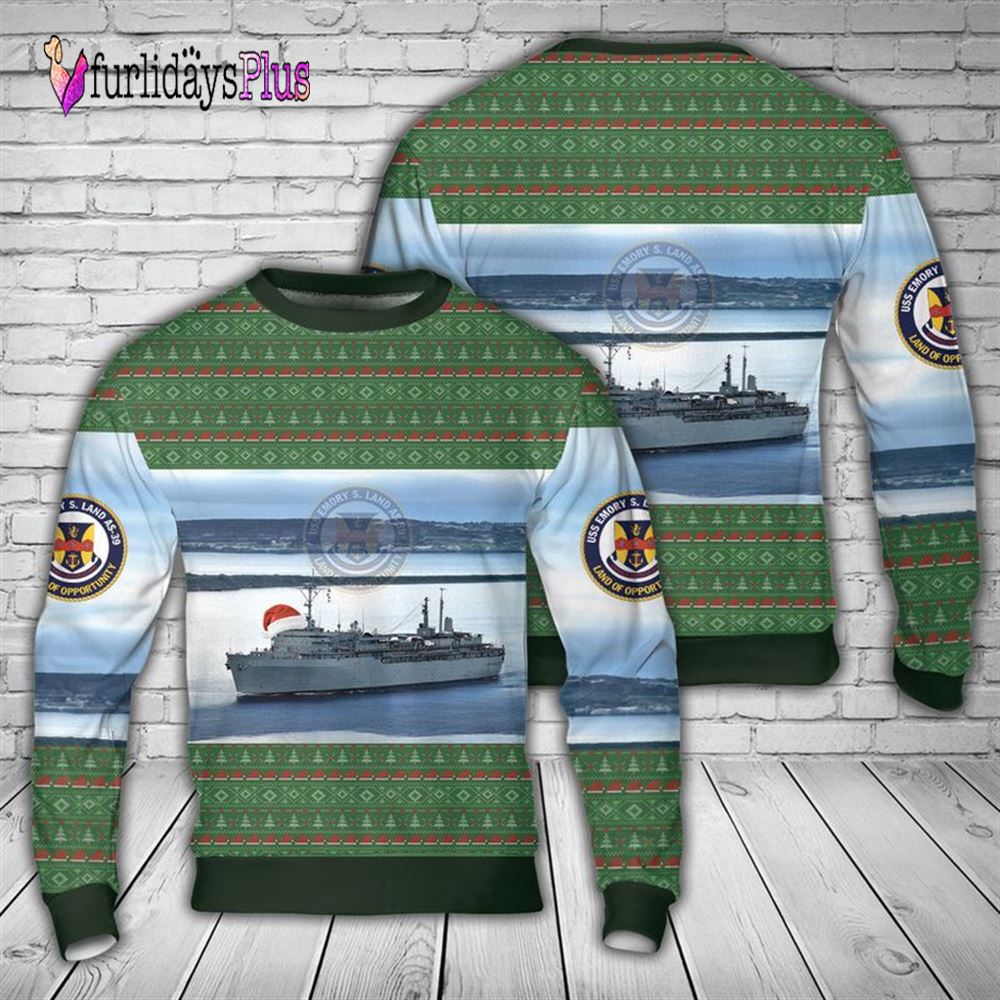 Veteran Sweater, US Navy USS Emory S. Land (AS 39) Christmas Sweater